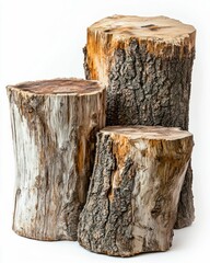 Naklejka premium Three Tree Stumps Isolated on White Background. Generative ai