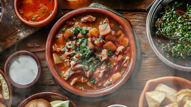 Menudo on the table moves with smoke around