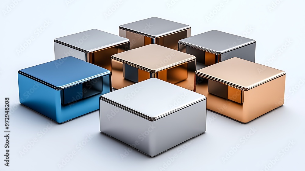 Aufkleber metallic cubes stack in a mesmerizing geometric pattern, gleaming with modern precision.