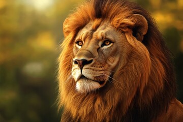 Fototapeta premium A stylized portrait of a lion with a majestic mane, blending realism with artistic elements.