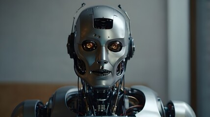 Android robot close-up. Future, high technology