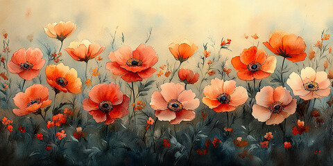 Obraz premium watercolor illustration depicting colorful flowers painting on canvas