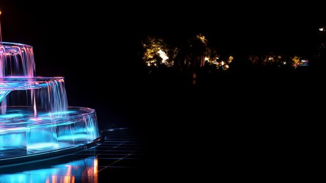 3d animation of a glass structure with rainbow highlights and water flows