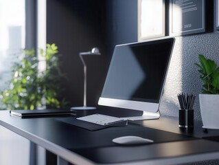Fototapeta premium Innovative tech gadget with sleek design on a modern desk close-up focused lighting