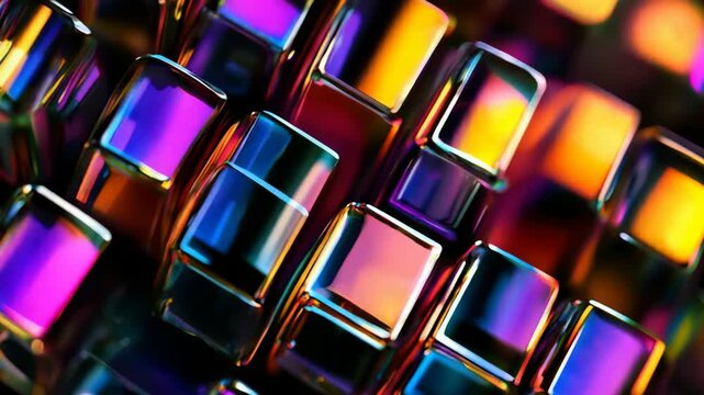 Multi-colored cubes with glossy surfaces forming an abstract composition