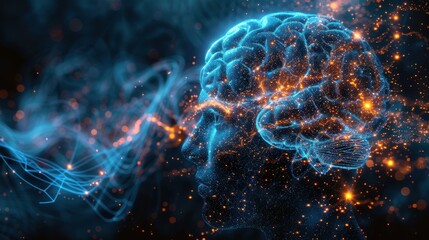 Vivid Neurological Activity in Brain Simulation Illustration