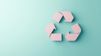 Minimalist geometric recycle symbol in soft green, centered on a white surface, eco-conscious design