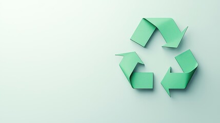 Modern recycle symbol composed of three simple arrows, soft green color, minimalist white background