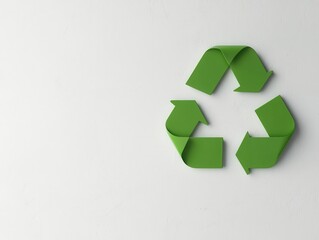 Obraz premium Modern recycle icon in soft green, floating on a white background, minimalist sustainability design