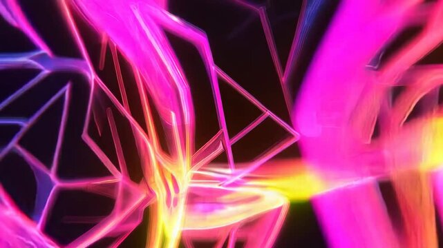 3d figure of a kangaroo made of glowing lines in neon colors
