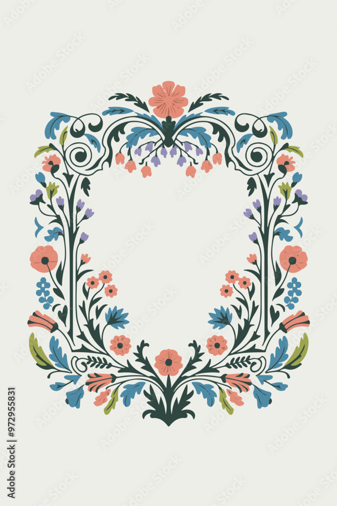 Poster Floral Vector Frame Illustration with Colorful Details