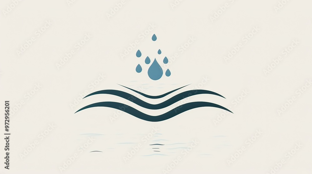 Poster create an abstract vector logo of a fountain, focusing on stylized water droplets and a streamlined 