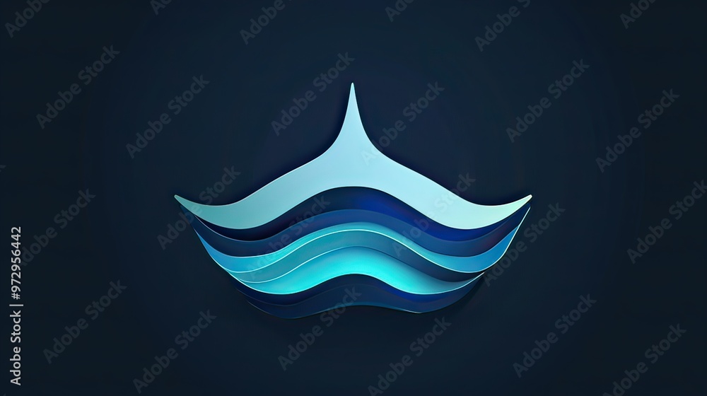 Poster design a vector logo with an abstract fountain of water, incorporating flowing lines and a balanced 