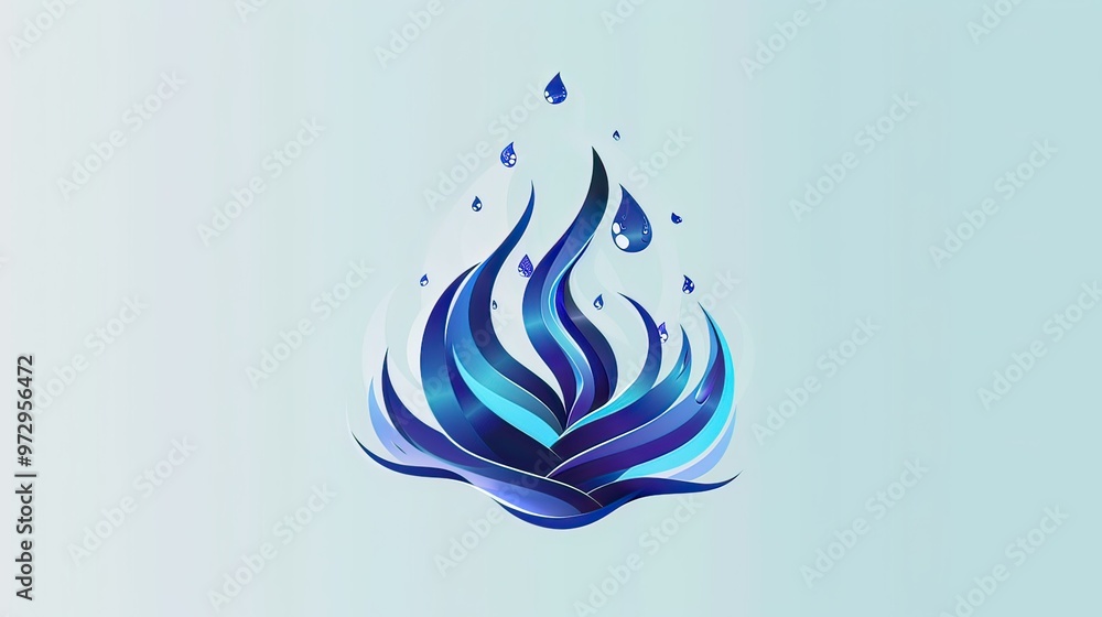 Poster design a vector logo with an abstract fountain of water, incorporating flowing lines and a balanced 