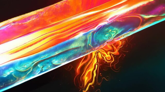 3D animation of a sword with neon light effects on a black background