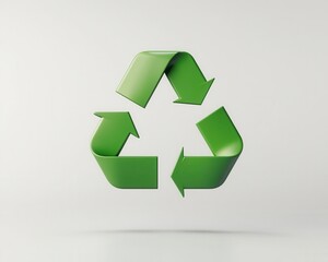 Obraz premium Green recycle symbol with clean, modern lines, floating on a white background, simple and bold