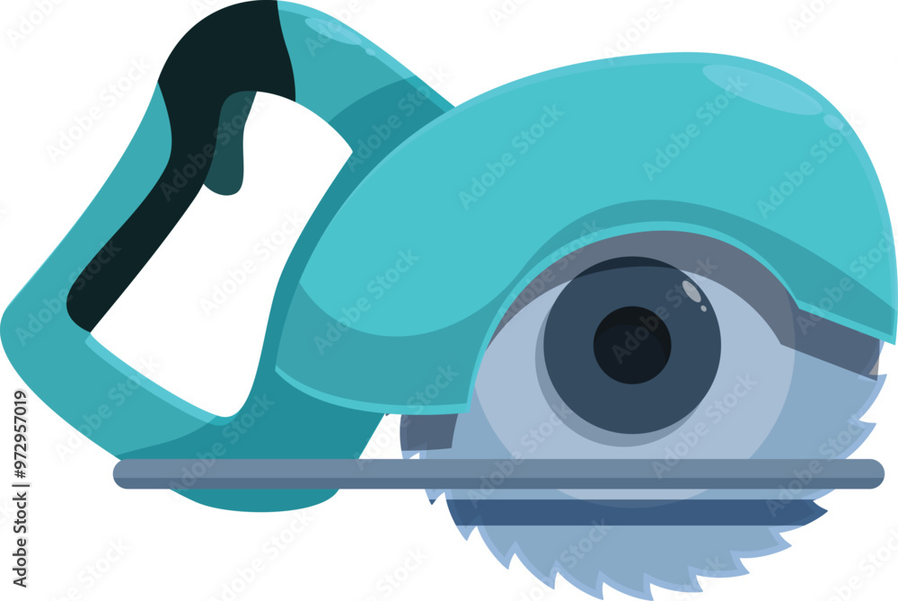 Poster portable circular saw cutting through something with its sharp blade, a power tool used for cutting 