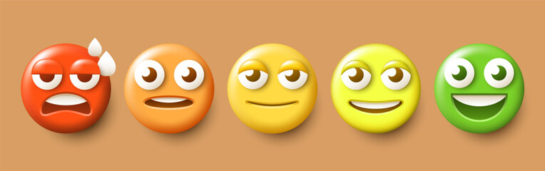 Likert scale. Five smileys. From red to green smiley. Vector clipart.