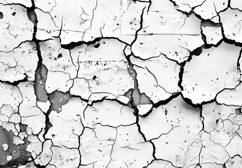 Obraz premium A close-up shot of a cracked white painted surface, revealing a network of intricate, weathered lines and crevices