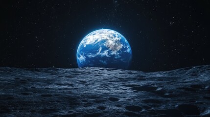 A breathtaking view of Earth rising above the lunar surface, a stunning spectacle of celestial beauty.