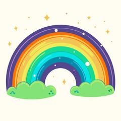Colorful rainbow with stars and clouds in vibrant abstract style