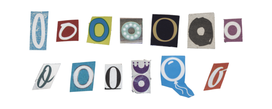 Set of isolated cut-out letter “O” from magazines on a transparent background, retro y2k style