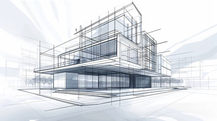 white background  Modern Architecture building construction perspective design, building sketch line drawing 