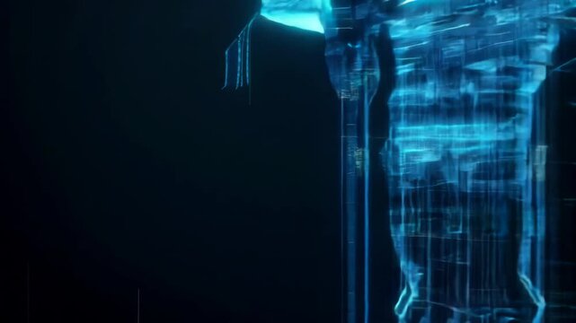 3D animation of a detailed construction crane with backlight on a black background
