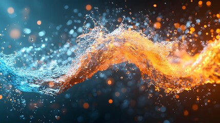 Dynamic splash of blue and orange water with vivid details, smooth flow, and vibrant energy, perfect for modern design.