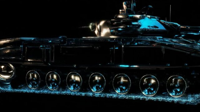 3D animation of a futuristic tank with backlight on a black background