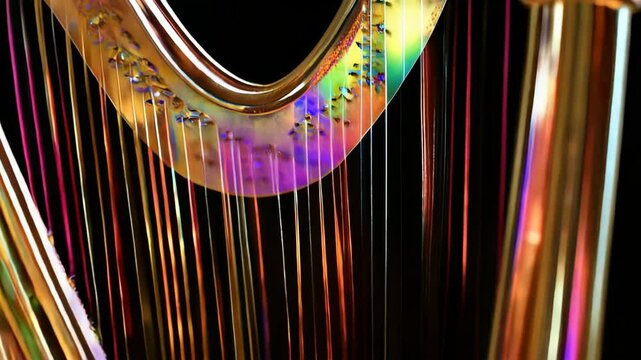 Glass harp with iridescent colors in the dark