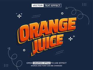 orange juice editable text, font effect, 3d text for title