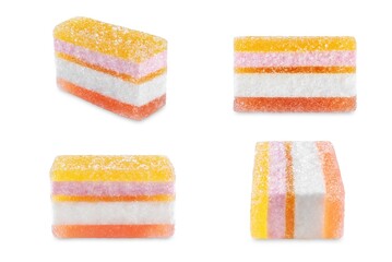 Multicolored lemon berry marmalade slice on a white isolated background