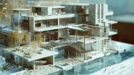 Abstract city background with mock up place in sky and wireframe waterfront Technology smart city