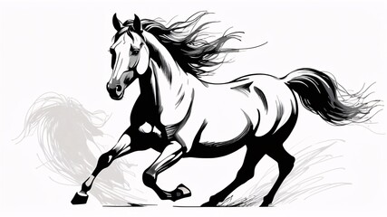 Obraz premium Black and white illustration of a horse running.