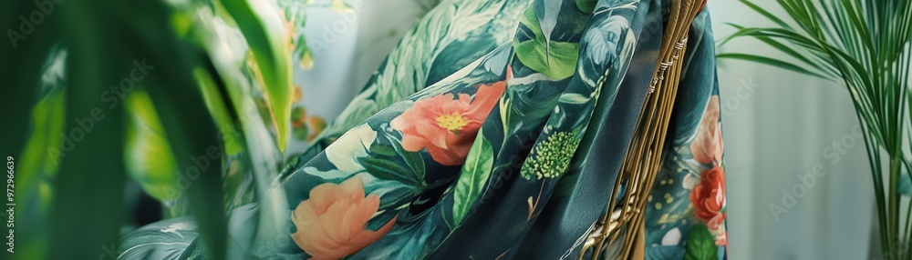 Wall mural botanical inspired fabric made from sustainable fibers features vibrant floral patterns, adding touc