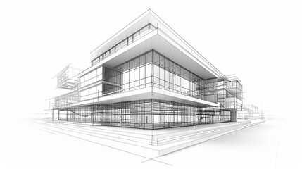 white background Modern Architecture building construction perspective design, building sketch line drawing 