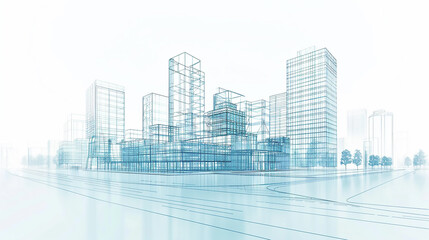 white background Modern Architecture building construction perspective design, building sketch line drawing 