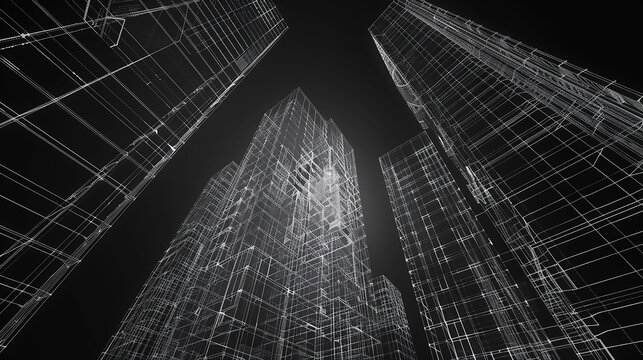 white background Modern Architecture building construction perspective design, building sketch line drawing 