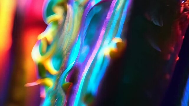 3d animation of a metal cactus with rainbow highlights on a black background