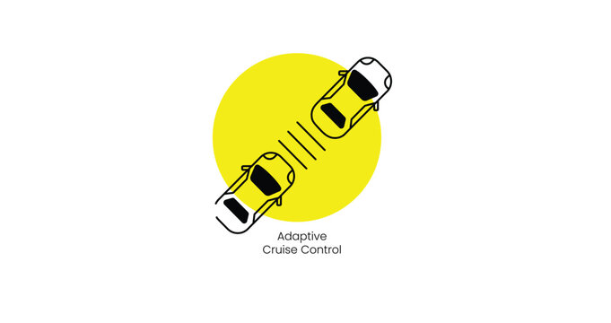 Adaptive Cruise Control with Distance Monitoring Vector Icon