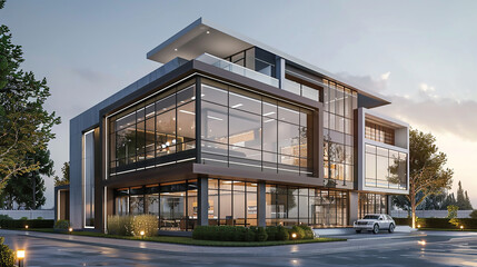 Fototapeta premium 3D rendering of a stylish modern home with eco-friendly design elements and Lush Landscaping