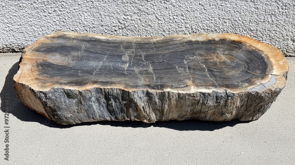Poster fossilized tree trunk cross-section with visible growth rings