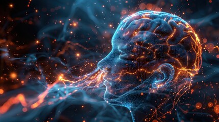 Obraz premium Vivid Neurological Activity in Brain Simulation Illustration