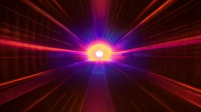 3D animation of a futuristic tunnel with bright neon lights
