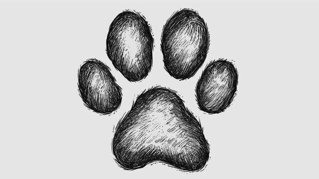Paw print in engraving style graphic animation. Alpha channel. Transparent background motion design. 4K resolution