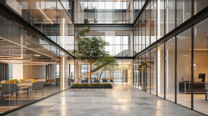 sleek architecture, and natural light pouring in through large windows, creating a beautiful 