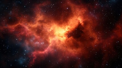 Fototapeta premium A close up of a red and orange cloud in space with many stars