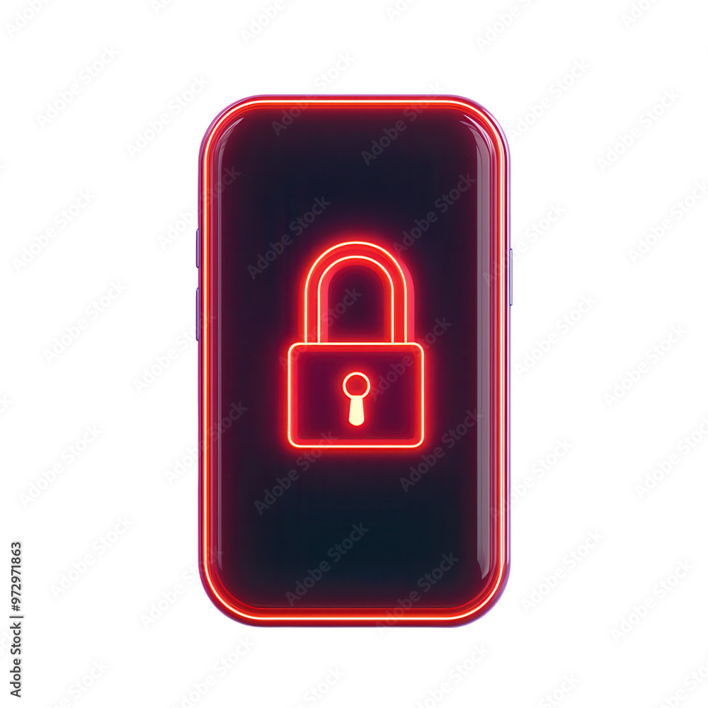 Wall mural a glowing red lock symbol on a smartphone background, representing security and privacy in digital t