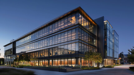 Obraz premium The mixture of geometric shapes and modern materials creates a unique building, which stands out among 